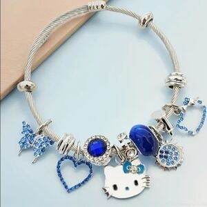 Hello Kitty Inspired Silver and Blue Charm Bracelet